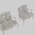 Classic White Frame Two-Seater Sofa With Floral Pattern Upholstery And Carved Armrests
