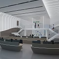 Modern Service Hall Interior Design With Open Layout Staircase And Seating Area 3d model