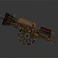 Ancient Weapon With Wooden Structure Wheels Copper Components And Red Launching Mechanism