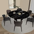 Modern Dining Table and Chair Round Dining Seat Combination Dining Table Ornaments Dining Seat 3d model