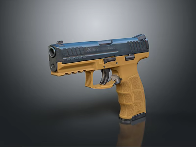 Modern Blue And Yellow Handgun Weapon With Textured Grip And Tactical Design 3d model