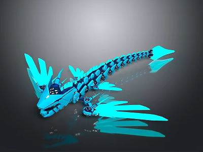 Blue Dragon Game and Movie Character 3D Model with Scales and Wings 3d model