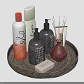 Bathroom Aromatherapy Essentials With Wicker Tray Relax Soap Bottles And Fragrance Sticks