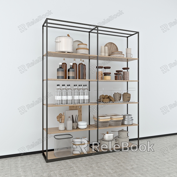 Shelf Display Cabinet Side Cabinet Island Display Rack Household Products Rack Iron Rack Wooden Rack Wood Grain Laminate Hook Induction Cooker Iron Pot Hot Pot Kitchen Supplies Rack Supermarket Shelf Iron Rack model