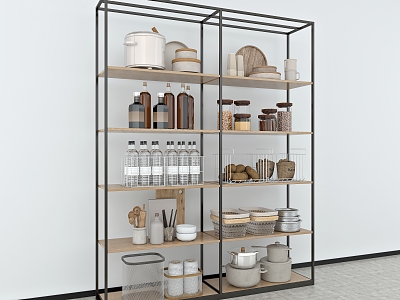 Shelf Display Cabinet Side Cabinet Island Display Rack Household Products Rack Iron Rack Wooden Rack Wood Grain Laminate Hook Induction Cooker Iron Pot Hot Pot Kitchen Supplies Rack Supermarket Shelf Iron Rack model