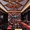Luxury KTV Lounge Interior With Elegant Decor Red Sofas Chandeliers And Wall Patterns 3d model