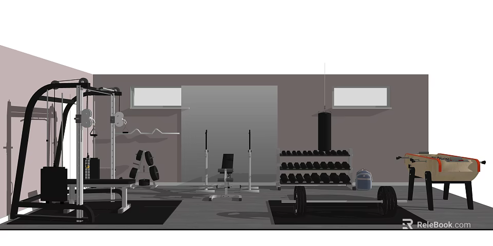 Gym Sports Equipment Including Dumbbells Barbell Exercise Bench And Pull Up Bar 3d model 