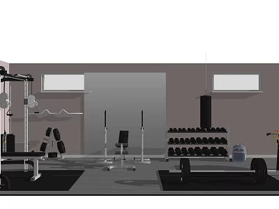Gym Sports Equipment Including Dumbbells Barbell Exercise Bench And Pull Up Bar 3d model