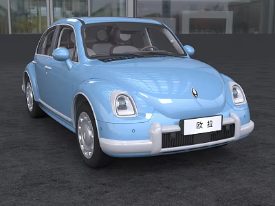 Light Blue Ora Retro Style Car With Round Headlights And Curved Body Design 3d model