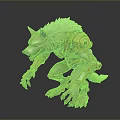 White Fur Wolf Like Creature 3D Model With Orange Mechanical Armor In Crouching Pose