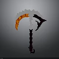 Pixel Art Style Scythe Weapon With Flaming Orange Blade And Dark Handle Design