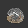Dome Shaped Tent Interior With Wooden Tables Chairs And Modern Seating Space