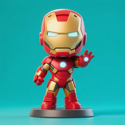 Man Shaped Iron Man Chibi Figure With Red Gold Armor Glowing Palm And Turquoise Background 3d model