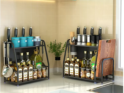 Black Multi tiered Bathroom Cabinet Rack With Toiletries Storage And Decorative Plant 3d model