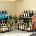 Black Multi tiered Bathroom Cabinet Rack With Toiletries Storage And Decorative Plant