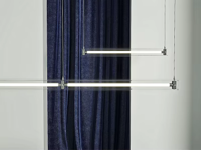 Modern Linear Pendant Light With Sleek Metal Frame Against Navy Blue Curtains And White Background 3d model