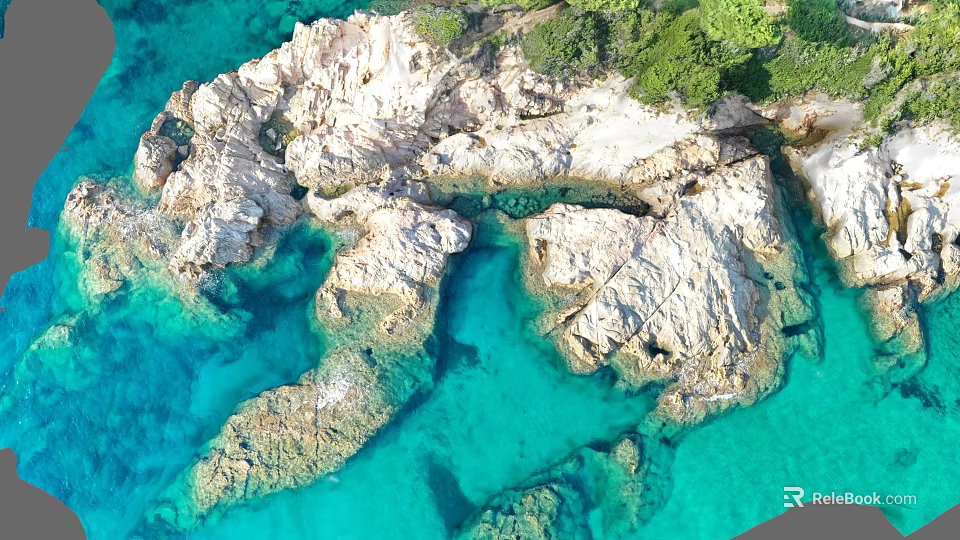 Natural Micro Terrain With Rocky Formations Clear Turquoise Water And Green Vegetation 3d model 