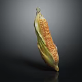 Fresh Sweet Corn With Green Outer Leaves Placed On Black Reflective Surface 3d model