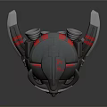 Futuristic Mechanical Device With Dark Gray Body Red Accents And Green Glowing Light