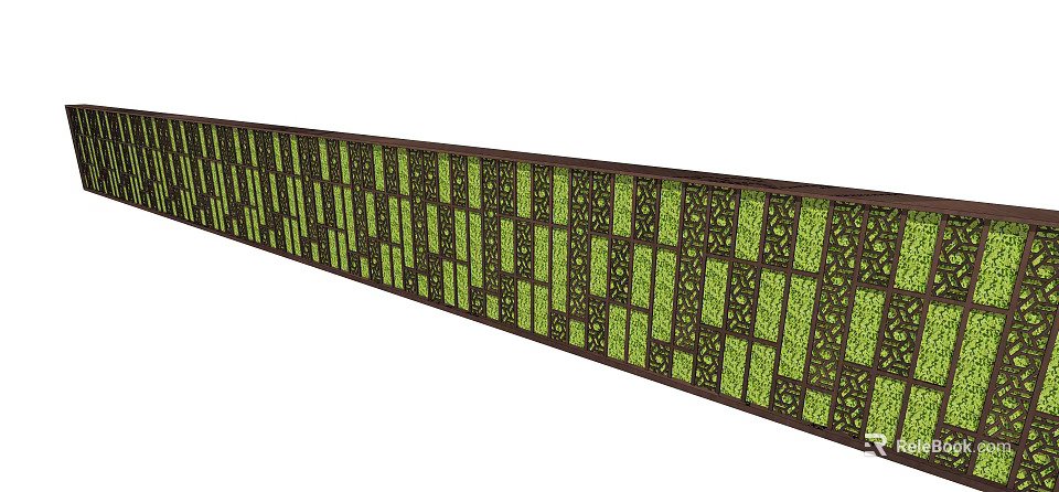 Green Plant Wall with Grid Pattern Wooden Frame and Fresh Green Foliage 3d model 