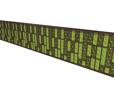 Green Plant Wall with Grid Pattern Wooden Frame and Fresh Green Foliage 3d model