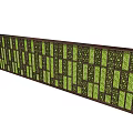 Green Plant Wall with Grid Pattern Wooden Frame and Fresh Green Foliage