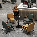 Casual Sofa Set in Yellow and Green with Wooden Armrests and Small Round Table