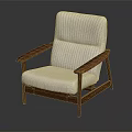 Modern Single Sofa With Light Colored Fabric And Wooden Armrests