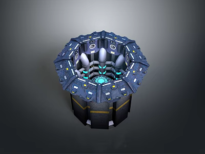 Futuristic Landscape Featuring Circular Black Blue Mechanical Structure With Glowing Core 3d model