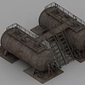 Large Industrial Storage Tanks Featuring Metal Construction Rusted Surface Top Railings And Connecting Ladders