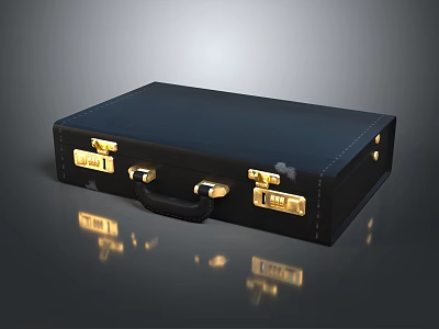 Black Leather Briefcase With Golden Metal Fittings And Smooth Reflective Surface 3d model
