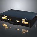 Black Leather Briefcase With Golden Metal Fittings And Smooth Reflective Surface