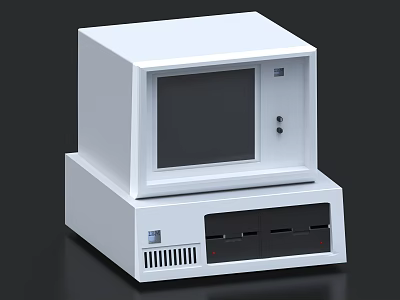 Vintage White Desktop Computer With Square Monitor And Base Unit Controls 3d model