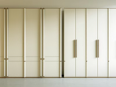 Modern Cream White Large Wardrobe Set With Long Metal Handles For Bedroom Clothes Storage 3d model