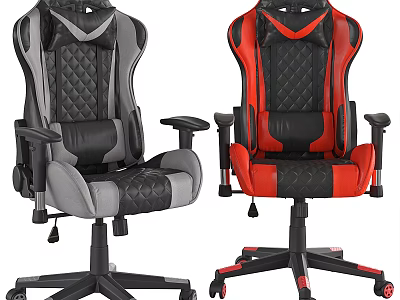 Gray And Red Black Gaming Chairs With Quilted Design And Adjustable Arms 3d model