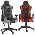Gray And Red Black Gaming Chairs With Quilted Design And Adjustable Arms