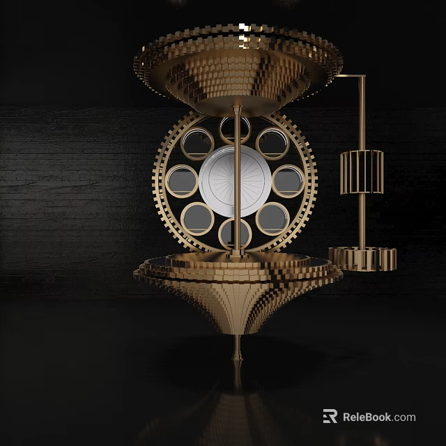 Intricate Golden Mechanical Gear Structure With Circular Components Metal Frame And Dark Background 3d model 