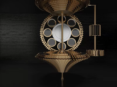 Intricate Golden Mechanical Gear Structure With Circular Components Metal Frame And Dark Background 3d model