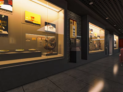 Museum Exhibition Hall Interior With Glass Window Display Cases And Exhibits 3d model