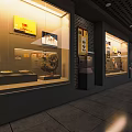 Museum Exhibition Hall Interior With Glass Window Display Cases And Exhibits