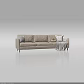 Brown Leather Multi Seater Sofa With Decorative Pillows And Throw Blanket 3d model