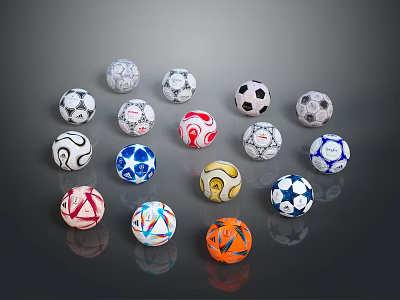 Assorted Soccer Balls As Sports Equipment With Various Colors And Designs 3d model