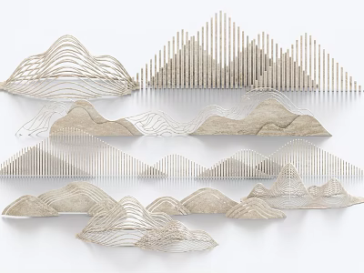 Modern Stone And Wood Decorative 3D Models With Mountain Shaped Wavy Layered Design For Interior 3d model