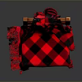 Wooden Chair Draped With Red And Black Checkered Blanket On Gray Background With Reflective Floor