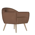 Stylish Brown Leather Leisure Chair With Armrests Modern Design And Wooden Legs