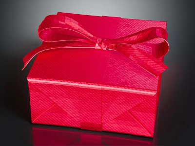 Red Textured Gift Box With Decorative Ribbon Bow And Shiny Surface 3d model