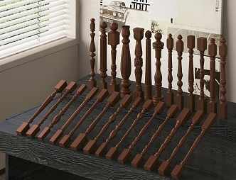 European Stair Handrail Solid Wood Guardrail Fence Guardrail Column 3d model