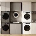 Modern Washing Machines With Cabinetry Sink And Mirror In Laundry Room