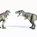Reptile Dinosaurs With Red Stripes Blue Gray Bodies Facing Each Other Open Mouths Standing Posture