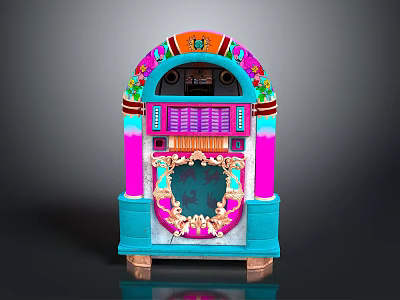 Vibrant Retro Jukebox With Colorful Cabinet Illuminated Display And Decorative Details 3d model